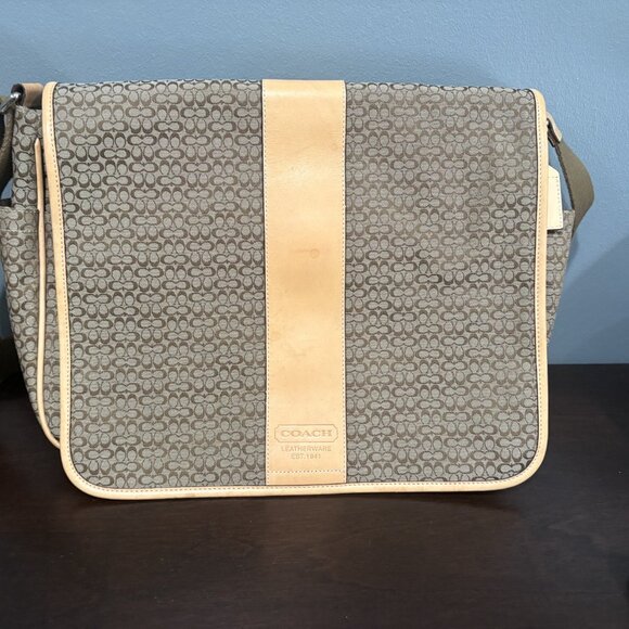 Tan and Green Coach Diaper Bag - Picture 1 of 4